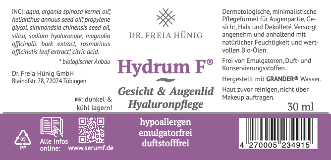 Anti-Aging Hydrum F® Gesicht & Augenlid Hyaluronpflege 30ml Vakuumspender